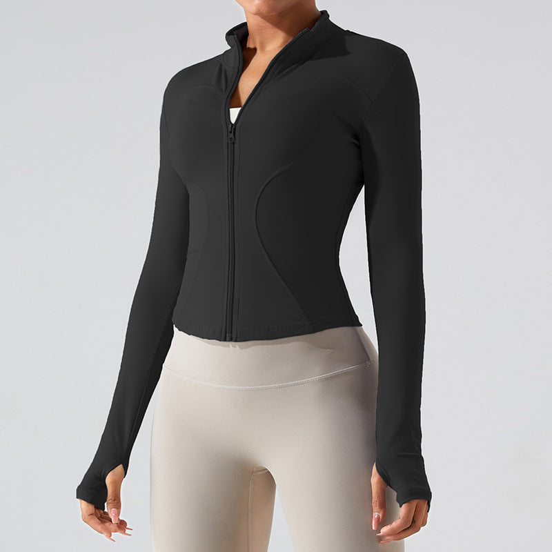 Autumn And Winter Stand Collar Long Sleeve Zipper Cardigan Slimming Sports Workout Clothes Top