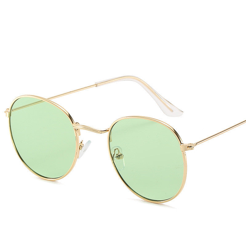 Retro Oval Small Frame Personality Sunglasses Men And Women Vacation Beach Metal Glasses