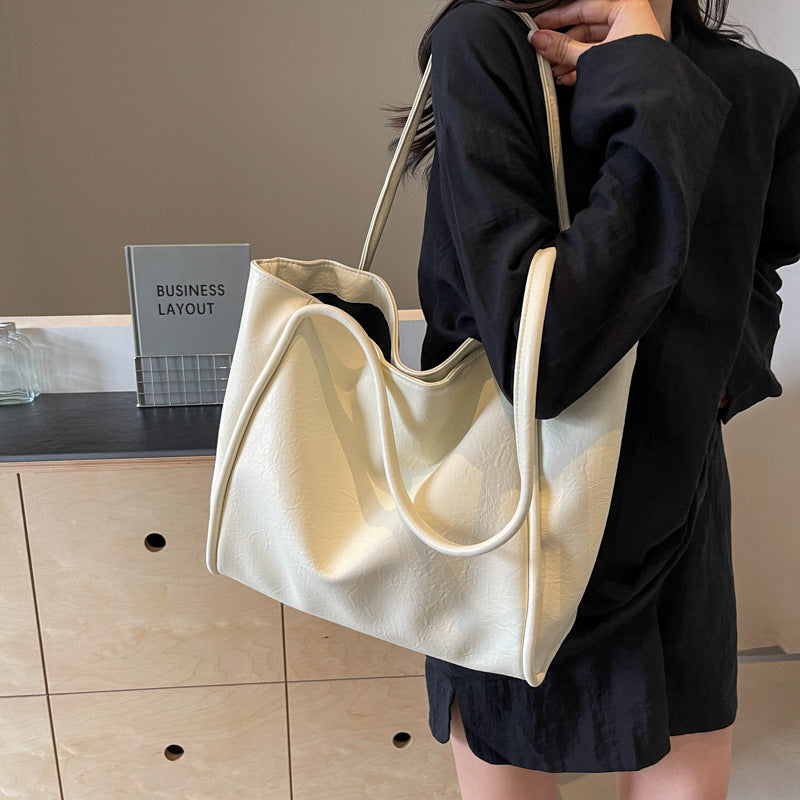 Soft Leather Shoulder Bag Large Capacity Commuter Totes Shopping Travel Bags For Women