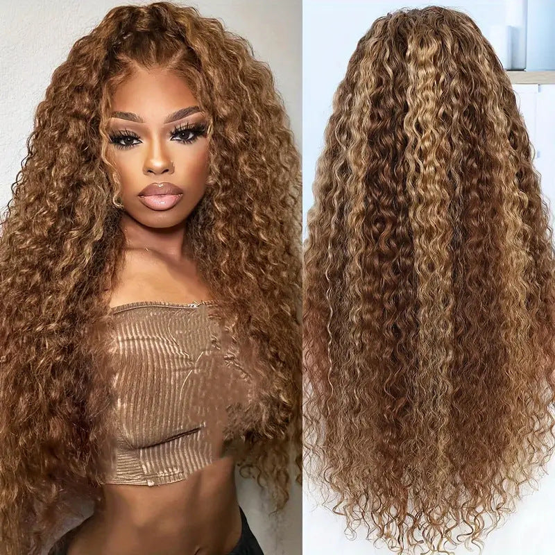 European And American Medium Brown Mixed Color African Curly Hair Synthetic Wigs