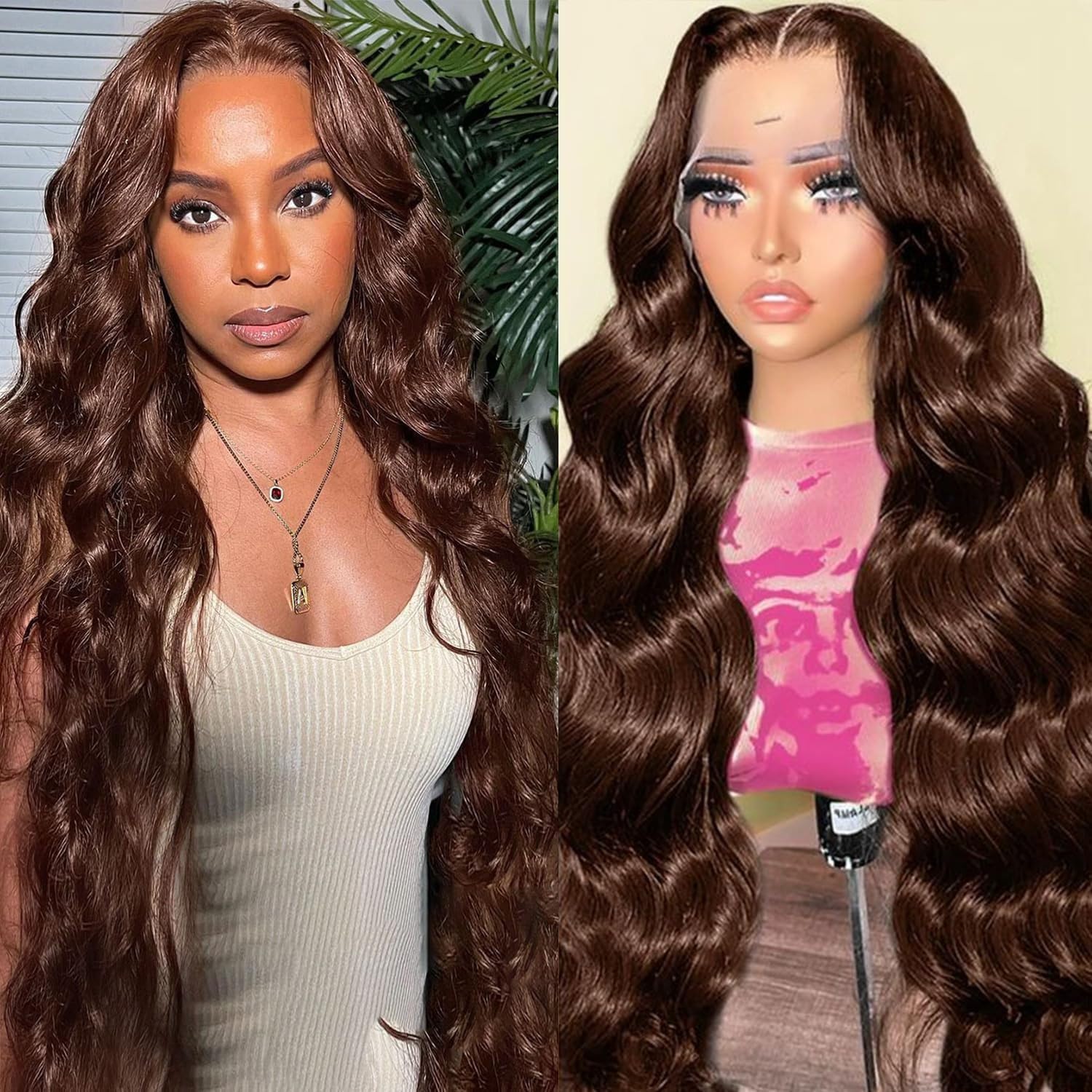 13x4 Lace Frontal Human Hair Wig Brown Body Wave Density