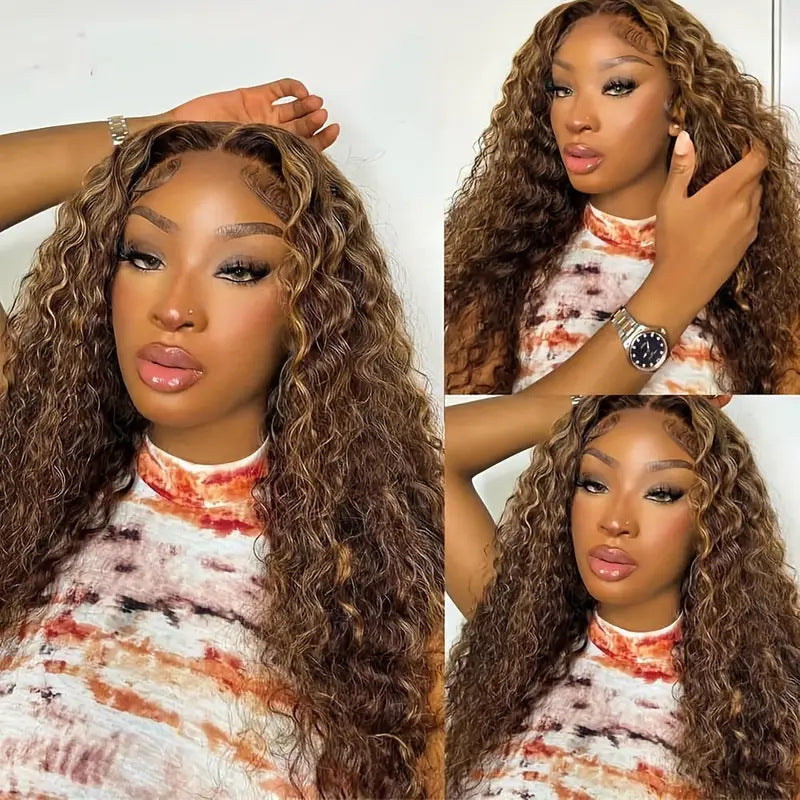 European And American Medium Brown Mixed Color African Curly Hair Synthetic Wigs